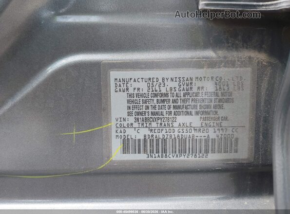 3N1AB8CVXPY278122 2023 NISSAN SENTRA Gray Widok komory silnika