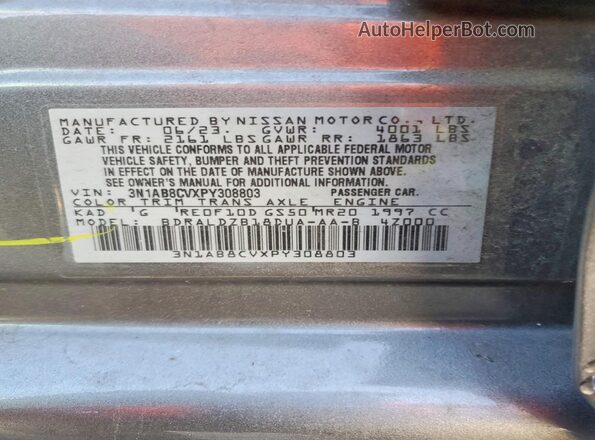 3N1AB8CVXPY308803 2023 NISSAN SENTRA Gray Вид наклейки з VIN-кодом