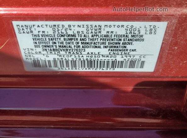 3N1AB8CVXRY276373 2024 NISSAN SENTRA Red ძრავის განყოფილების ხედი