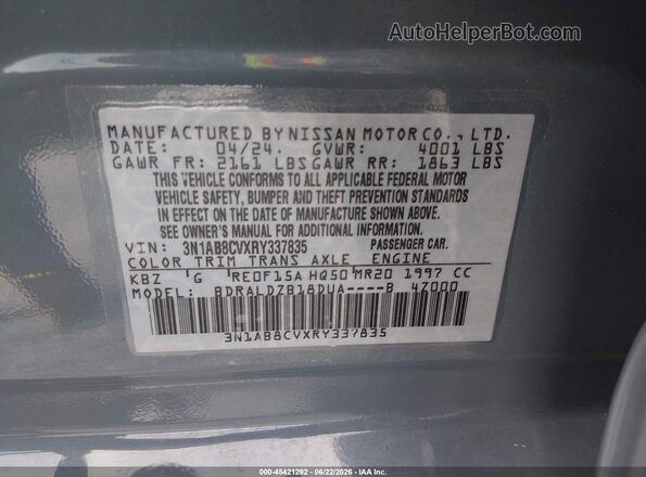 3N1AB8CVXRY337835 2024 NISSAN SENTRA Blue Widok komory silnika