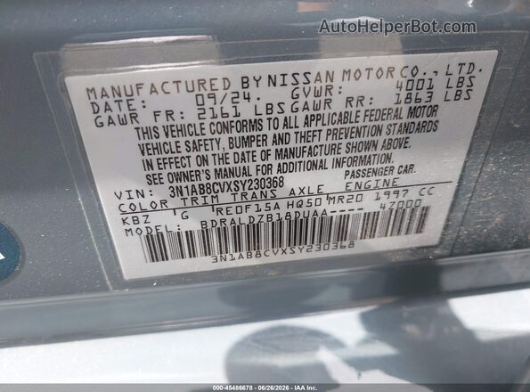 3N1AB8CVXSY230368 2025 NISSAN SENTRA Синий Вид подкапотного пространства