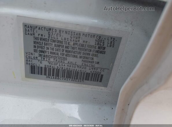 3N1AB8CVXSY320359 2025 NISSAN SENTRA White Engine compartment view