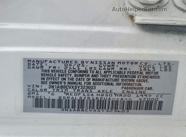 3N1AB8CVXSY323603 2025 NISSAN SENTRA White Engine compartment view