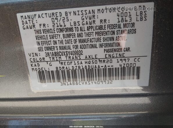 3N1AB8CVXSY409932 2025 NISSAN SENTRA Gray Շարժիչի բաժամունքի տեսք