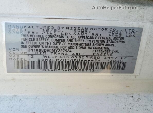 3N1AB8DV0MY227934 2021 NISSAN SENTRA White Вид наклейки з VIN-кодом