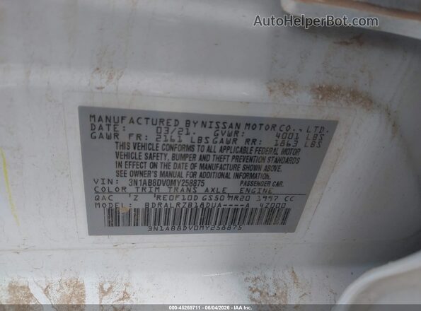 3N1AB8DV0MY258875 2021 NISSAN SENTRA White Widok komory silnika