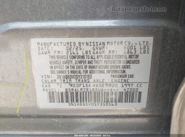 3N1AB8DV0SY310163 2025 NISSAN SENTRA Gray Widok komory silnika