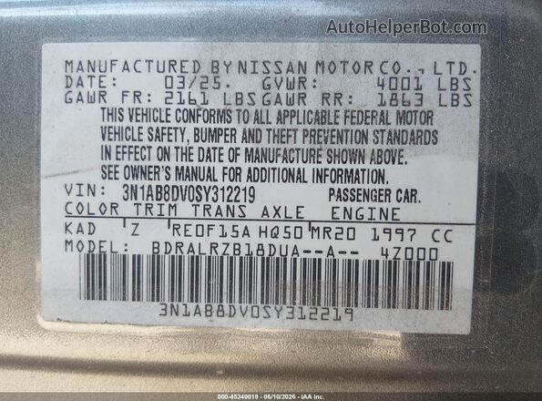 3N1AB8DV0SY312219 2025 NISSAN SENTRA Gray 