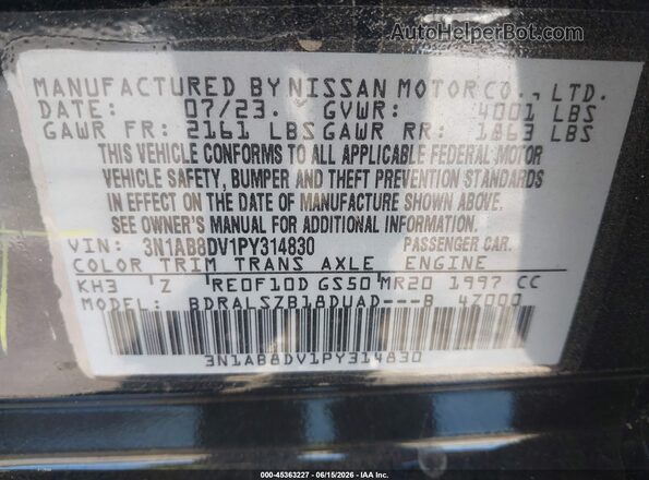 3N1AB8DV1PY314830 2023 NISSAN SENTRA Black Engine compartment view
