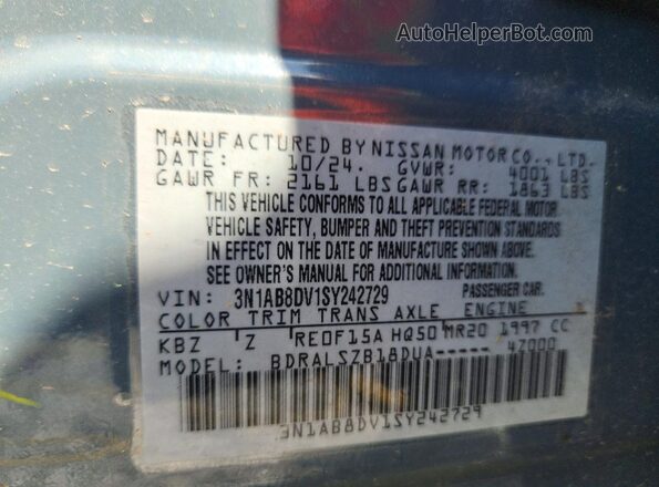 3N1AB8DV1SY242729 2025 NISSAN SENTRA Gray VIN კოდის სტიკერის ხედი