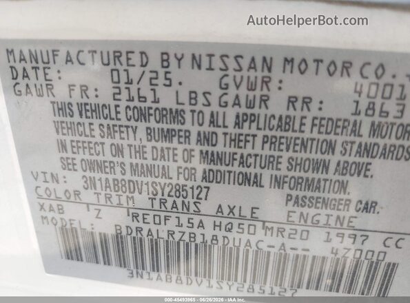 3N1AB8DV1SY285127 2025 NISSAN SENTRA White Engine compartment view