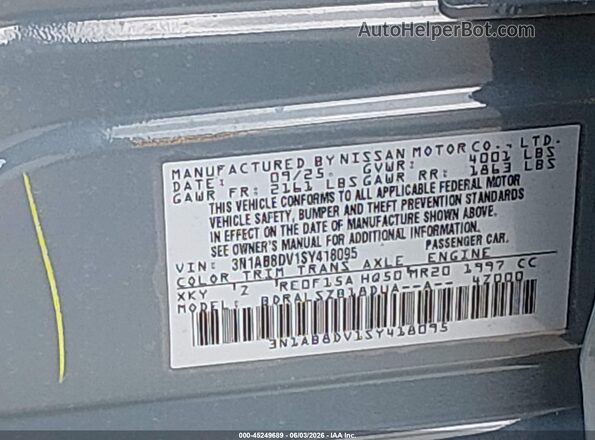 3N1AB8DV1SY418095 2025 NISSAN SENTRA Light Blue Widok komory silnika