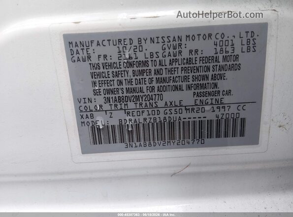 3N1AB8DV2MY204770 2021 NISSAN SENTRA White ძრავის განყოფილების ხედი