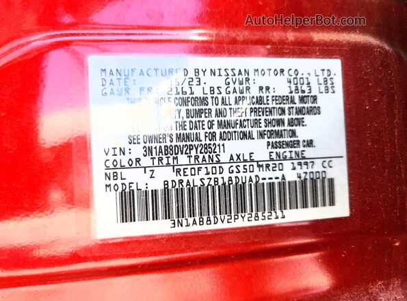 3N1AB8DV2PY285211 2023 NISSAN SENTRA Red Вид підкапотного простору