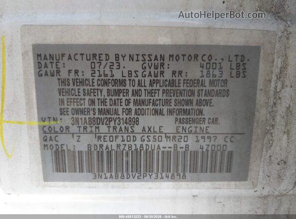 3N1AB8DV2PY314898 2023 NISSAN SENTRA White Вид підкапотного простору