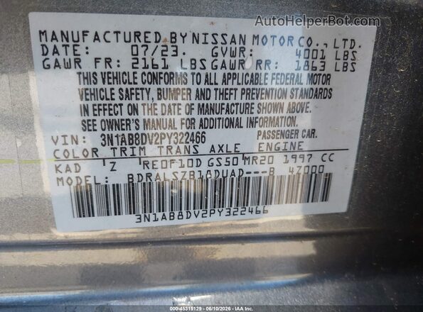 3N1AB8DV2PY322466 2023 NISSAN SENTRA Gray Вид підкапотного простору