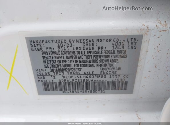 3N1AB8DV2RY230731 2024 NISSAN SENTRA White Engine compartment view