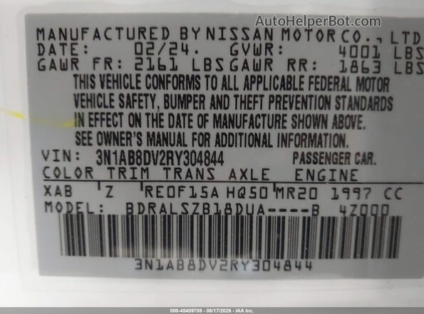 3N1AB8DV2RY304844 2024 NISSAN SENTRA Белый Вид подкапотного пространства