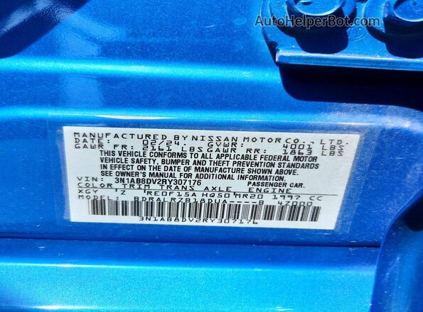 3N1AB8DV2RY307176 2024 NISSAN SENTRA Blue Շարժիչի բաժամունքի տեսք