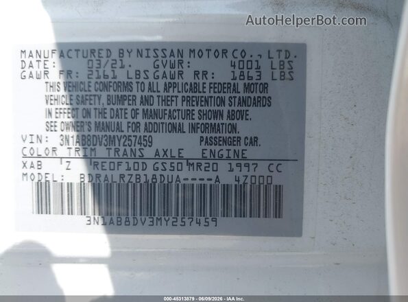 3N1AB8DV3MY257459 2021 NISSAN SENTRA Белый Вид подкапотного пространства