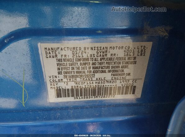 3N1AB8DV3RY282272 2024 NISSAN SENTRA Blue ძრავის განყოფილების ხედი
