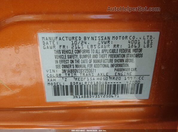 3N1AB8DV3SY250671 2025 NISSAN SENTRA Orange Engine compartment view