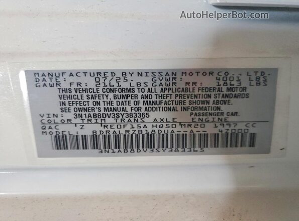 3N1AB8DV3SY383365 2025 NISSAN SENTRA White Vista del compartimento del motor