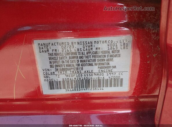 3N1AB8DV4PY238116 2023 NISSAN SENTRA Red Vista del compartimento del motor