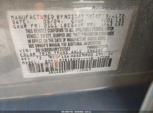 3N1AB8DV4RY350563 2024 NISSAN SENTRA Light Blue Вид подкапотного пространства