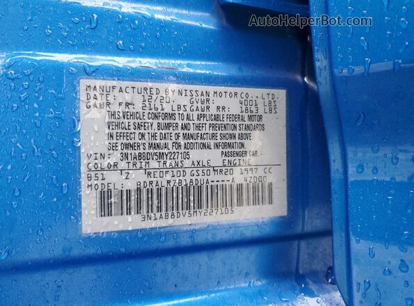 3N1AB8DV5MY227105 2021 NISSAN SENTRA Синий 