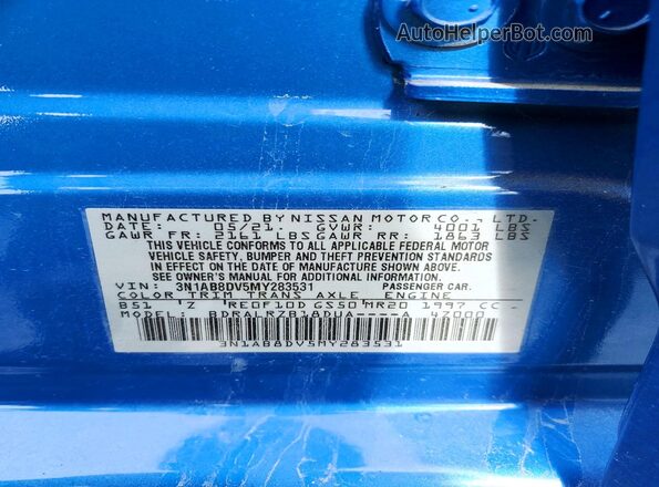 3N1AB8DV5MY283531 2021 NISSAN SENTRA Blue 