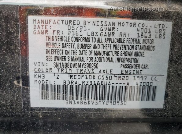 3N1AB8DV5MY290950 2021 NISSAN SENTRA Black VIN კოდის სტიკერის ხედი