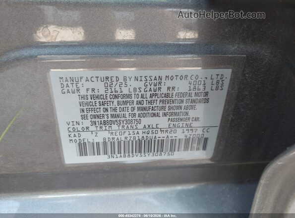 3N1AB8DV5SY308750 2025 NISSAN SENTRA Gray 