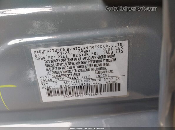 3N1AB8DV5SY416608 2025 NISSAN SENTRA Gray Vista del compartimento del motor