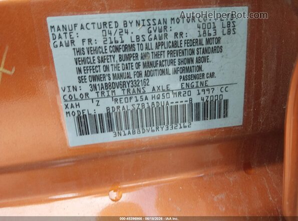 3N1AB8DV6RY332162 2024 NISSAN SENTRA Оранжевый Вид подкапотного пространства