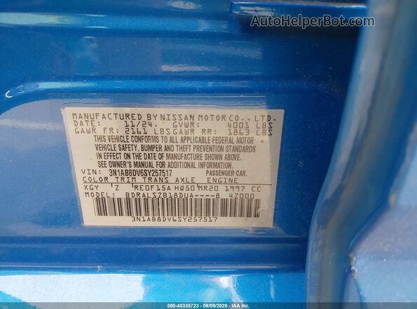 3N1AB8DV6SY257517 2025 NISSAN SENTRA Blue Engine compartment view