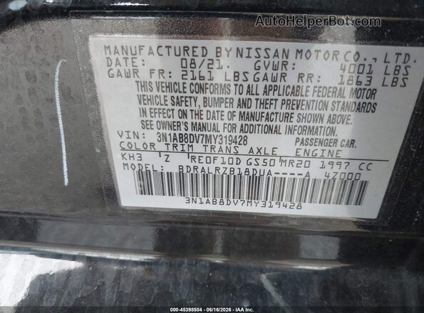 3N1AB8DV7MY319428 2021 NISSAN SENTRA Black Widok komory silnika