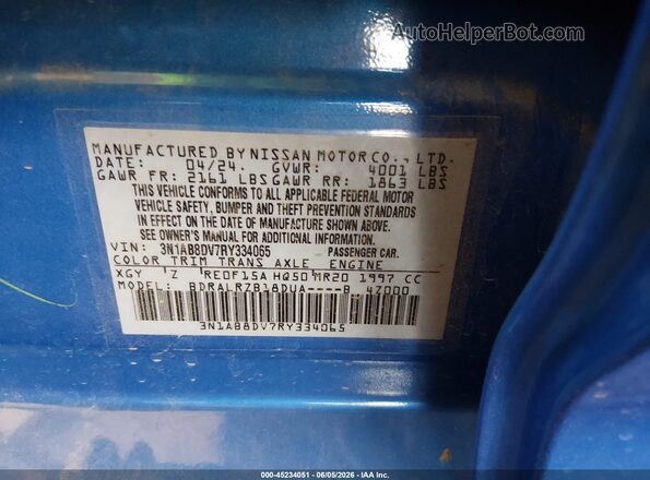 3N1AB8DV7RY334065 2024 NISSAN SENTRA Blue Widok komory silnika