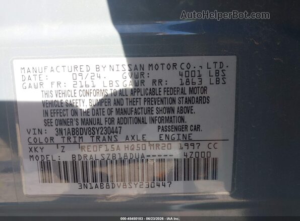 3N1AB8DV8SY230447 2025 NISSAN SENTRA Gray Widok komory silnika