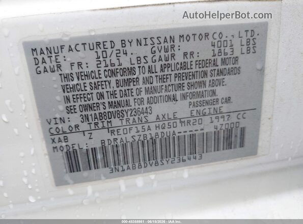 3N1AB8DV8SY236443 2025 NISSAN SENTRA Белый Вид подкапотного пространства