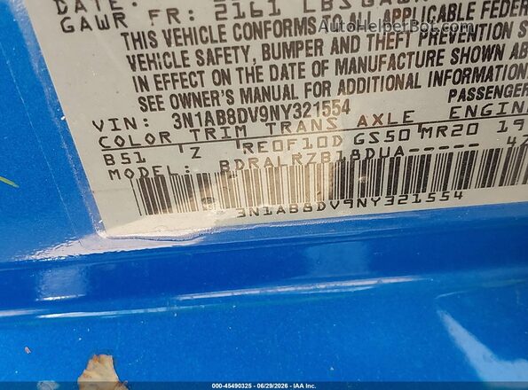 3N1AB8DV9NY321554 2022 NISSAN SENTRA Синий Вид подкапотного пространства