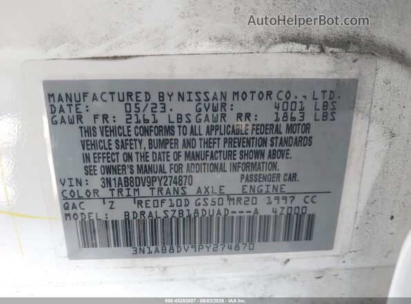 3N1AB8DV9PY274870 2023 NISSAN SENTRA White ძრავის განყოფილების ხედი
