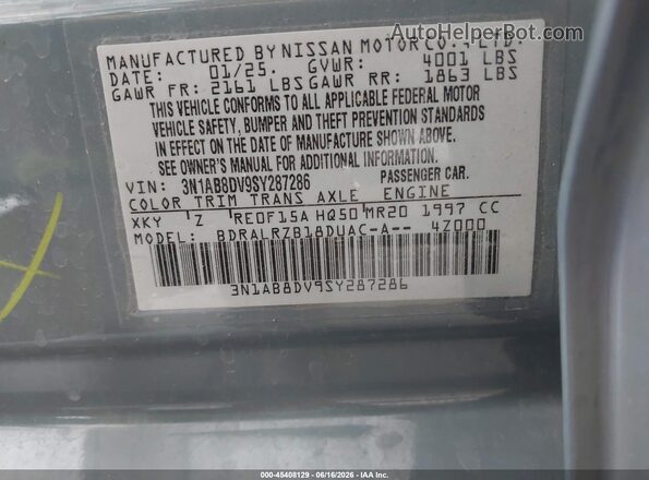 3N1AB8DV9SY287286 2025 NISSAN SENTRA Серый Вид подкапотного пространства