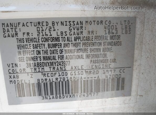 3N1AB8DVXMY243977 2021 NISSAN SENTRA White Engine compartment view