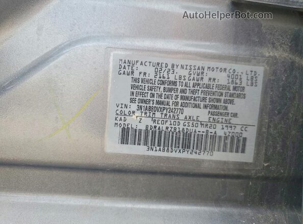 3N1AB8DVXPY242770 2023 NISSAN SENTRA Gray Вид підкапотного простору
