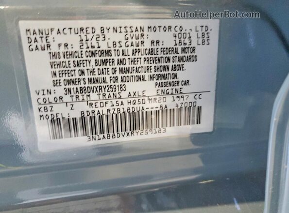3N1AB8DVXRY259183 2024 NISSAN SENTRA Blue Widok naklejki z numerem VIN