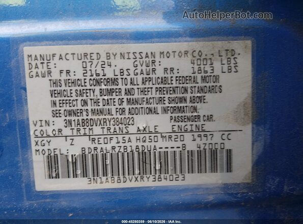 3N1AB8DVXRY384023 2024 NISSAN SENTRA Blue Widok komory silnika