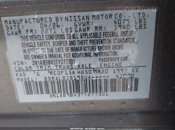 3N1AB9BV3TY277301 2026 NISSAN SENTRA Gray Շարժիչի բաժամունքի տեսք