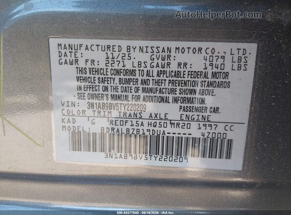 3N1AB9BV5TY220209 2026 NISSAN SENTRA Gray 
