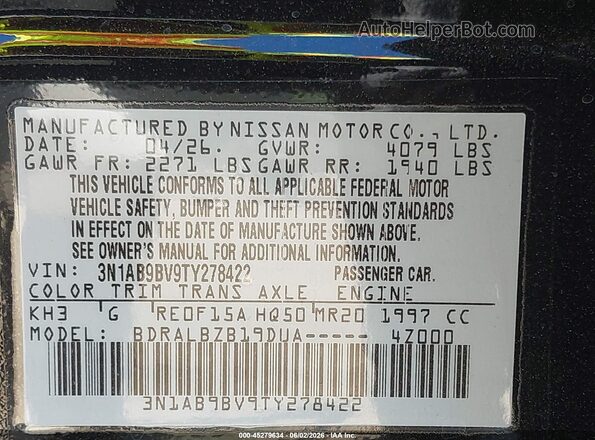 3N1AB9BV9TY278422 2026 NISSAN SENTRA Black Engine compartment view
